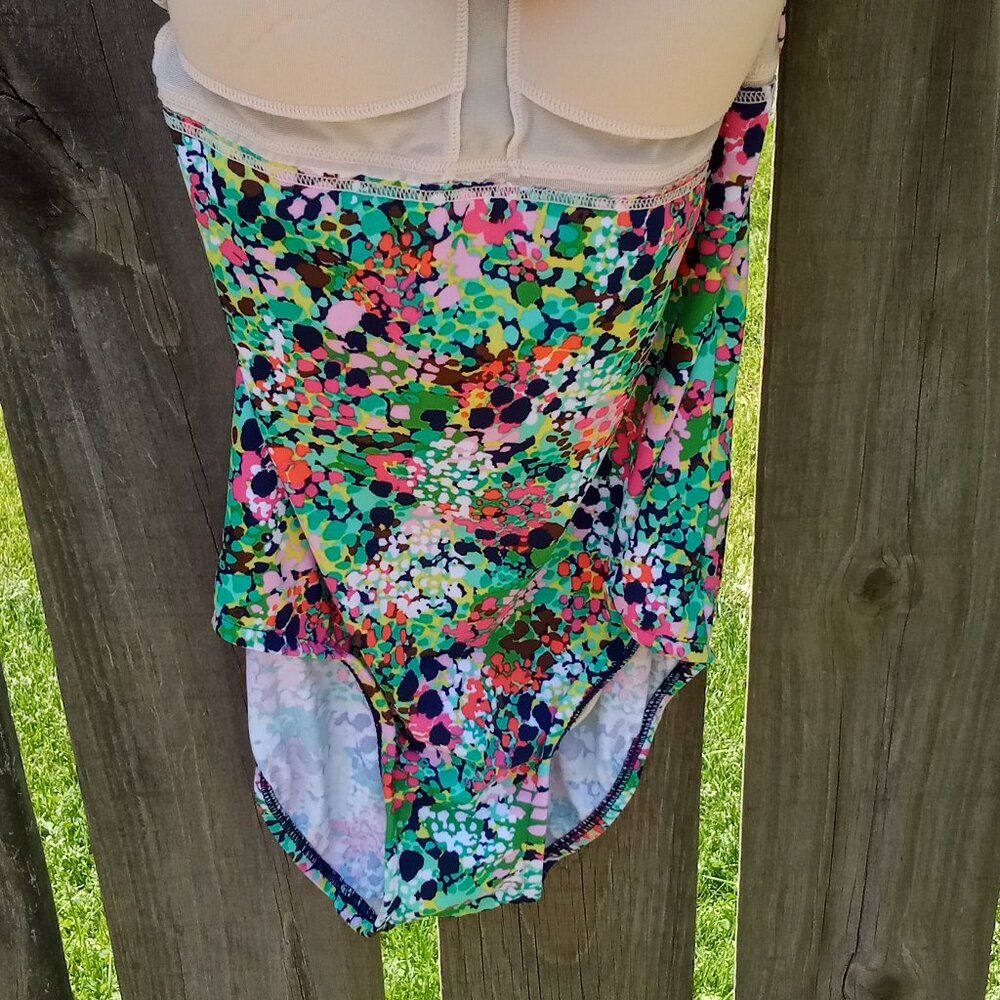 Rose Marie Reid Swimsuit One Piece Modest Print Size 12 Multicolor Padded - Picture 6 of 14